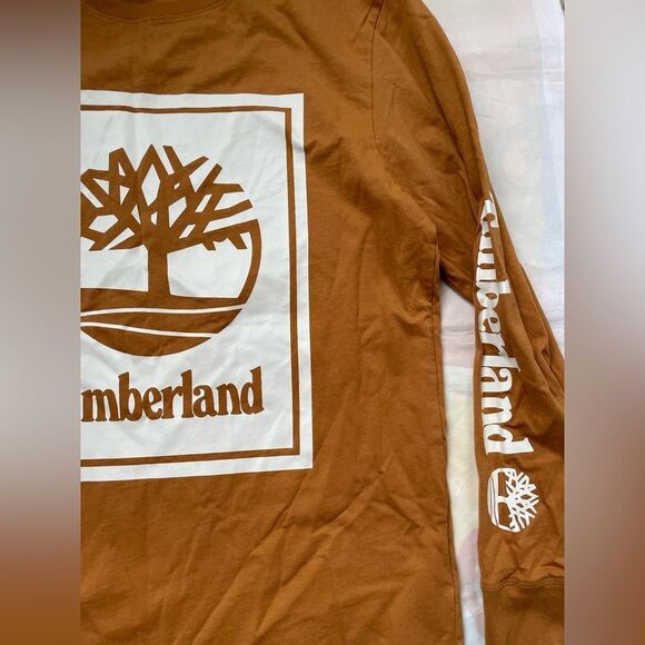 Timberland Men’s Tan & White Long Sleeve T Shirt Size Medium New with defect - Picture 5 of 13